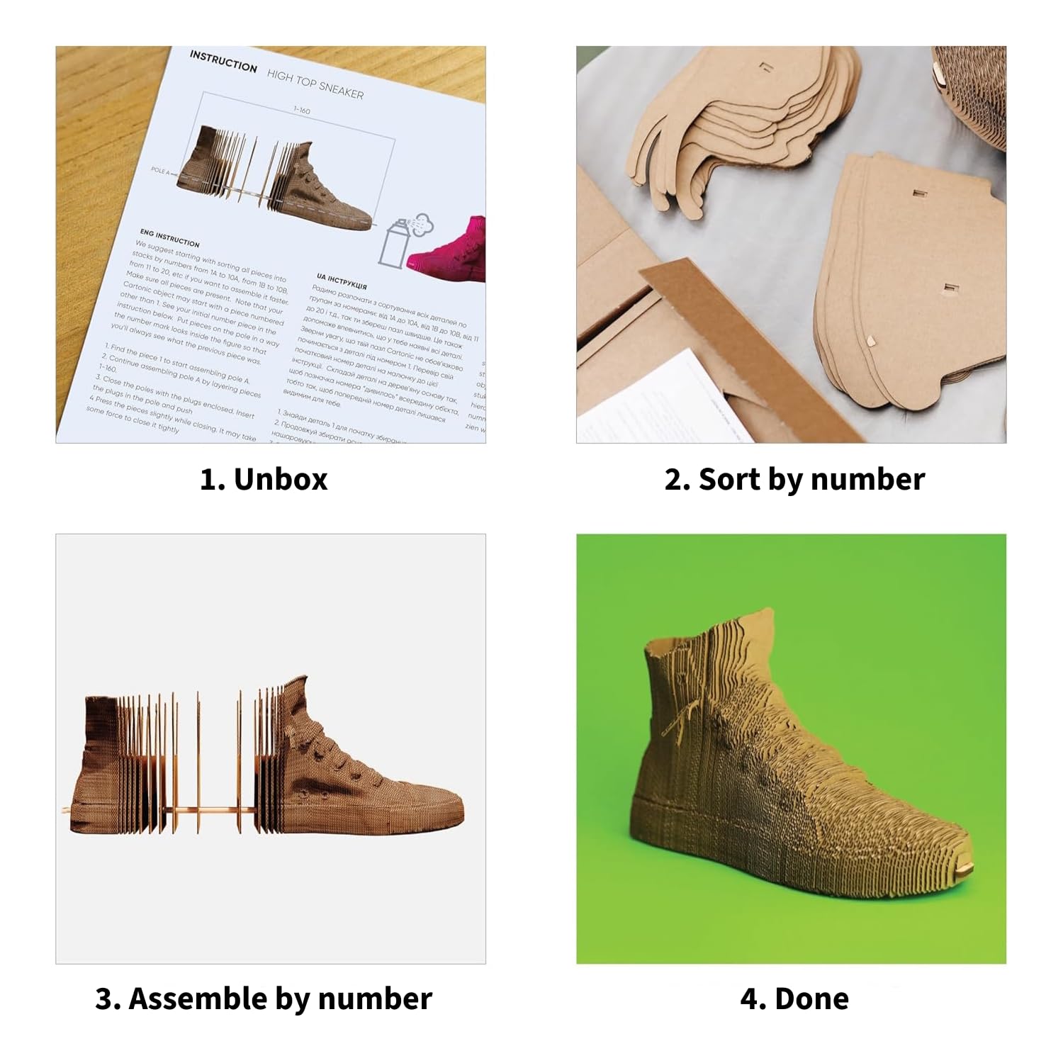Sneaker Schuh 3D-Puzzle aus Karton – Skulptur-Bausatz | 160 Teile, 14 × 10 × 24 cm – Bastelset aus recycelter Pappe zum Stecken & Bemalen, für Jugendliche & Erwachsene, Geschenkidee