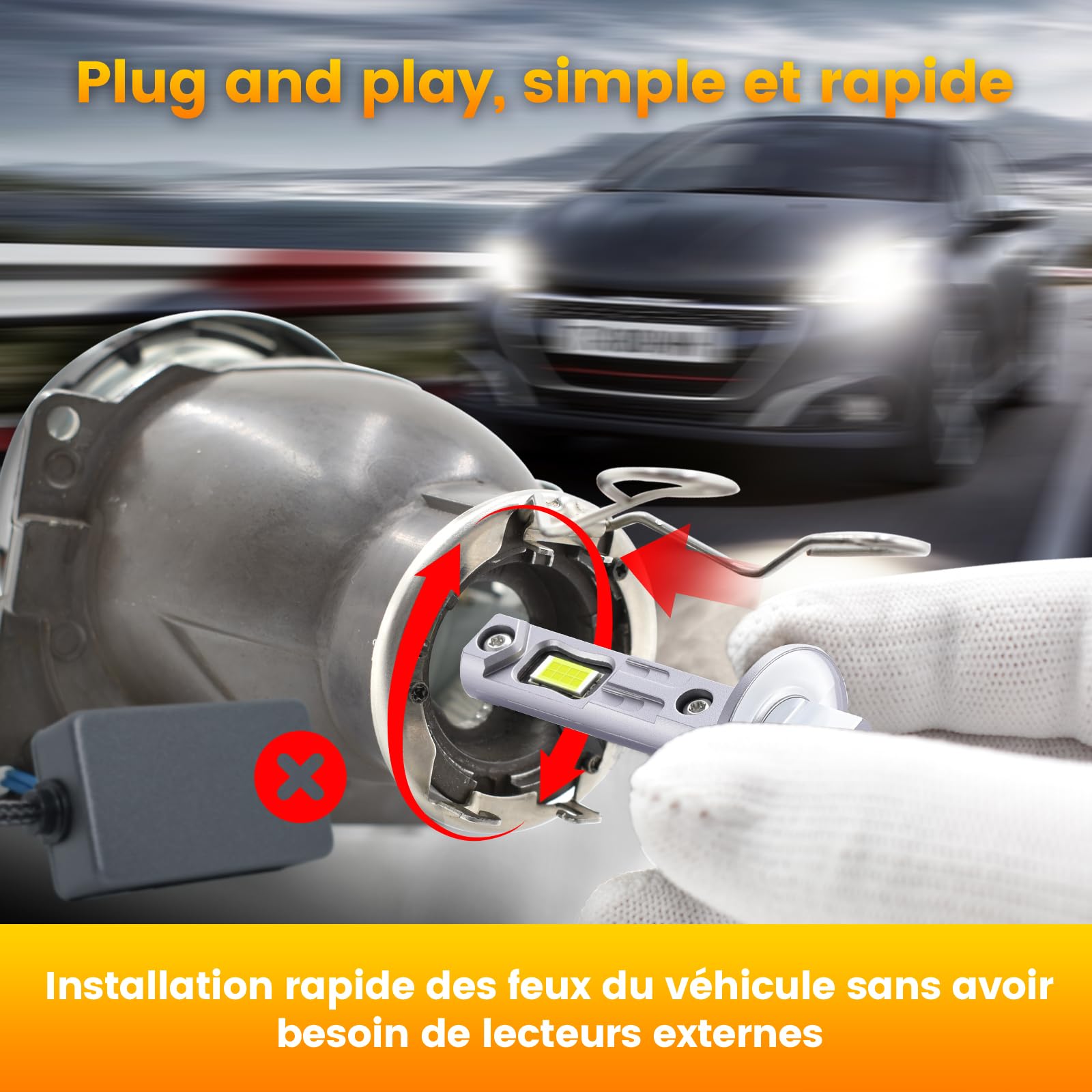 H1 LED, 6500K Ampoule LED H1 Voiture, 50000LM Ampoule H1 Led Ultra Puissante, 900% Luminosité, 1:1 Taille Halogène, IP68, 90000+ Heures de Durée de Ve, Plug-N-Play, Non Polarité, 2 Pièces