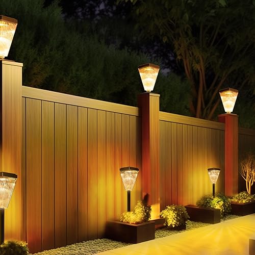Miniatura 4 de QINGYA 6 Pack Solar Fence Post Lights Outdoor Waterproof IP65 Solar Path Post Cap Lights Sun Powered Pillar Lights Landscape Stake Decorative Fence