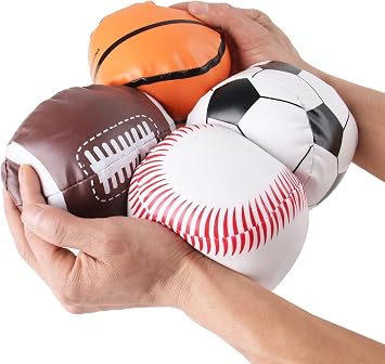 Toys+ Plush Sports Balls Set for Kids, 5 Inch, 4-Pack with Football, Baseball, Basketball, Soccer