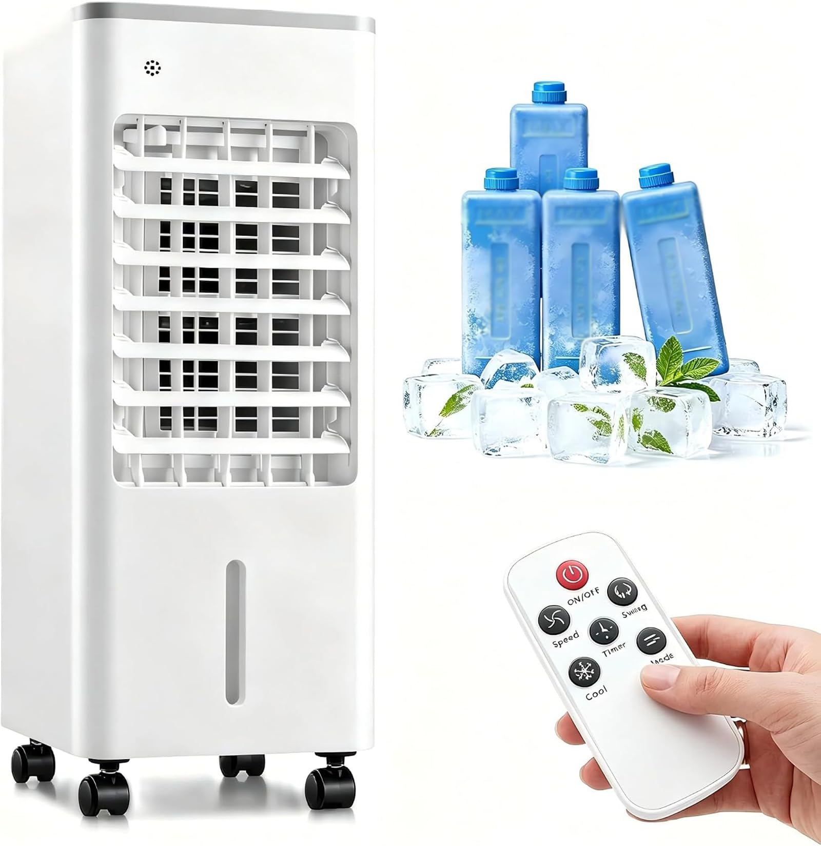 Condizionatore Portatile Senza Tubo 10L Migliorato, Raffrescatore d'Aria, 3 velocità, Timer 8h, 3 modalità, Telecomando, Oscillazione 90°, per Camper, Casa, Ufficio