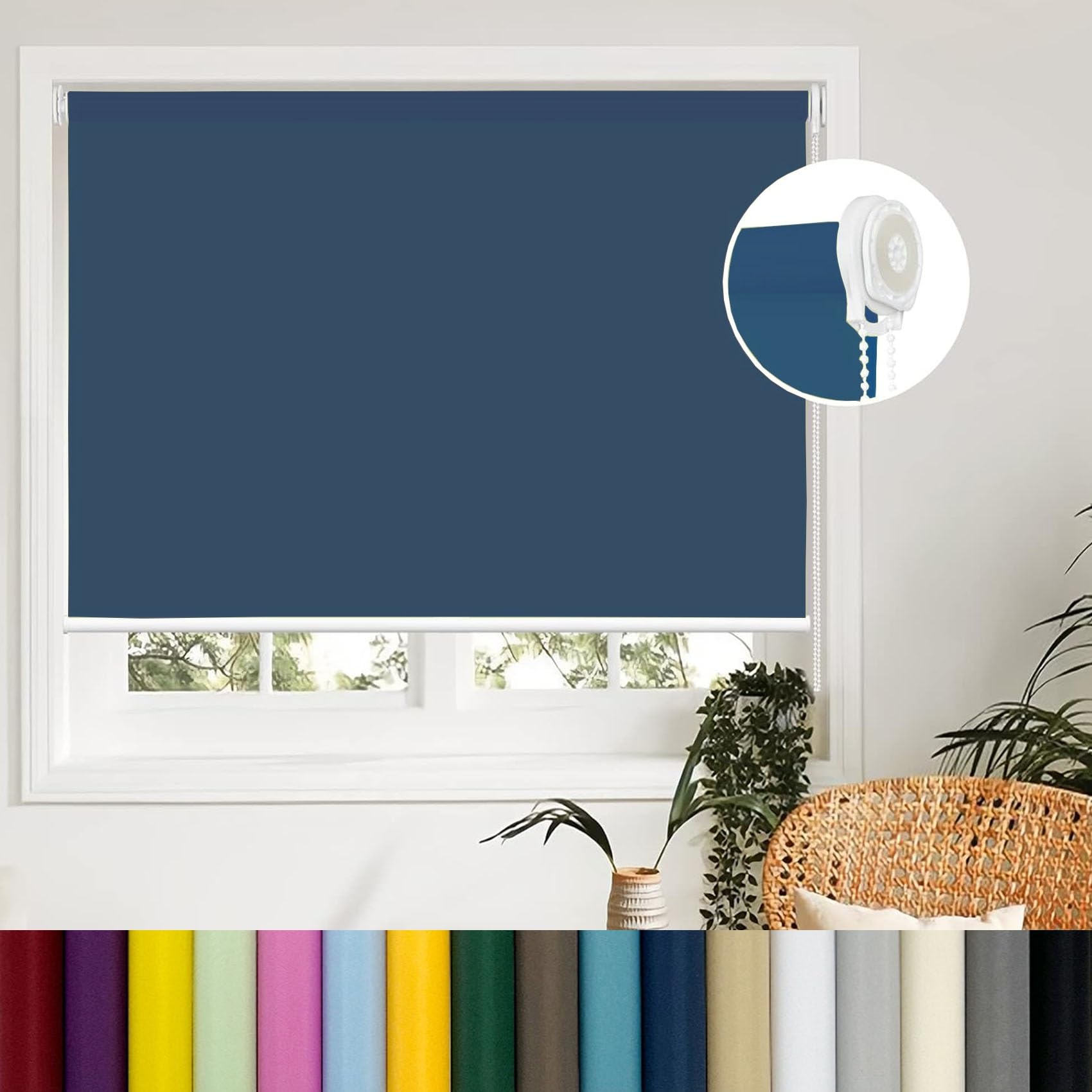 Adjustable Portable Blackout Blind 105 x 240 cm Lightweight Roman Shade with Install Accessories for Window and Door Navy Blue — image 1