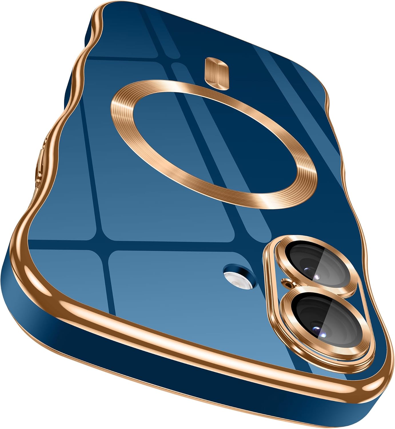 GVIEWIN for iPhone 17 Case [Compatible with MagSafe][Upgraded Full Camera Protection][Cute Wave Frame] Glossy Slim Shockproof Protective Magnetic Phone Case for iPhone 17 6.3'', Blue