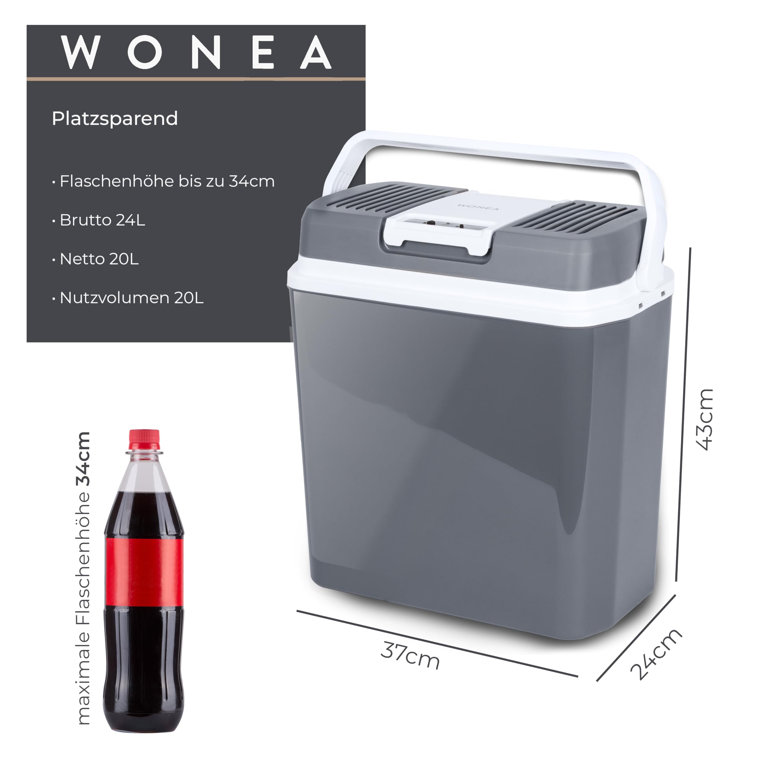 WONEA 24 Liter Thermoelektrische Kühlbox mit USB Anschluss für Powerbank, 12V 230V KÜHLEN und WÄRMEN, Leise Camping Kühlbox Auto LKW
