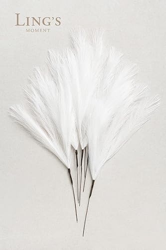 Miniatura 4 de Ling's Moment Hierba artificial de las pampas, 6 piezas de jarrón de hierba pomposa blanca falsa, arreglo floral para bricolaje, bohemio, boda,