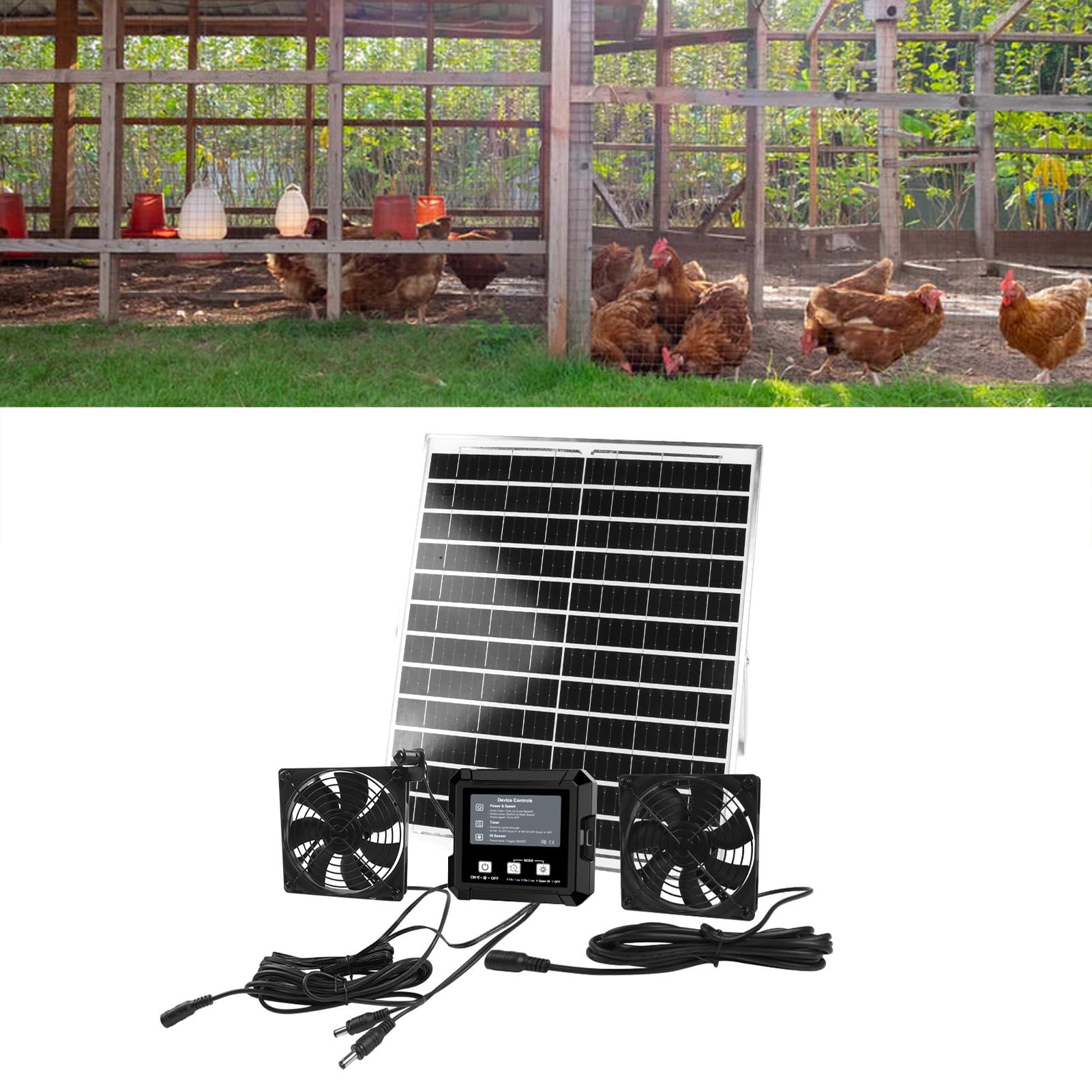 Cocoarm Extractor de Aire Solar, Ventiladores Duales de 4,72 Pulgadas con Panel Solar de 25 W y Batería de 2500 MAh, Ventilador de Ventilación de Metal ABS de 3 Modos y 2 Velocidades para Cobertizo de