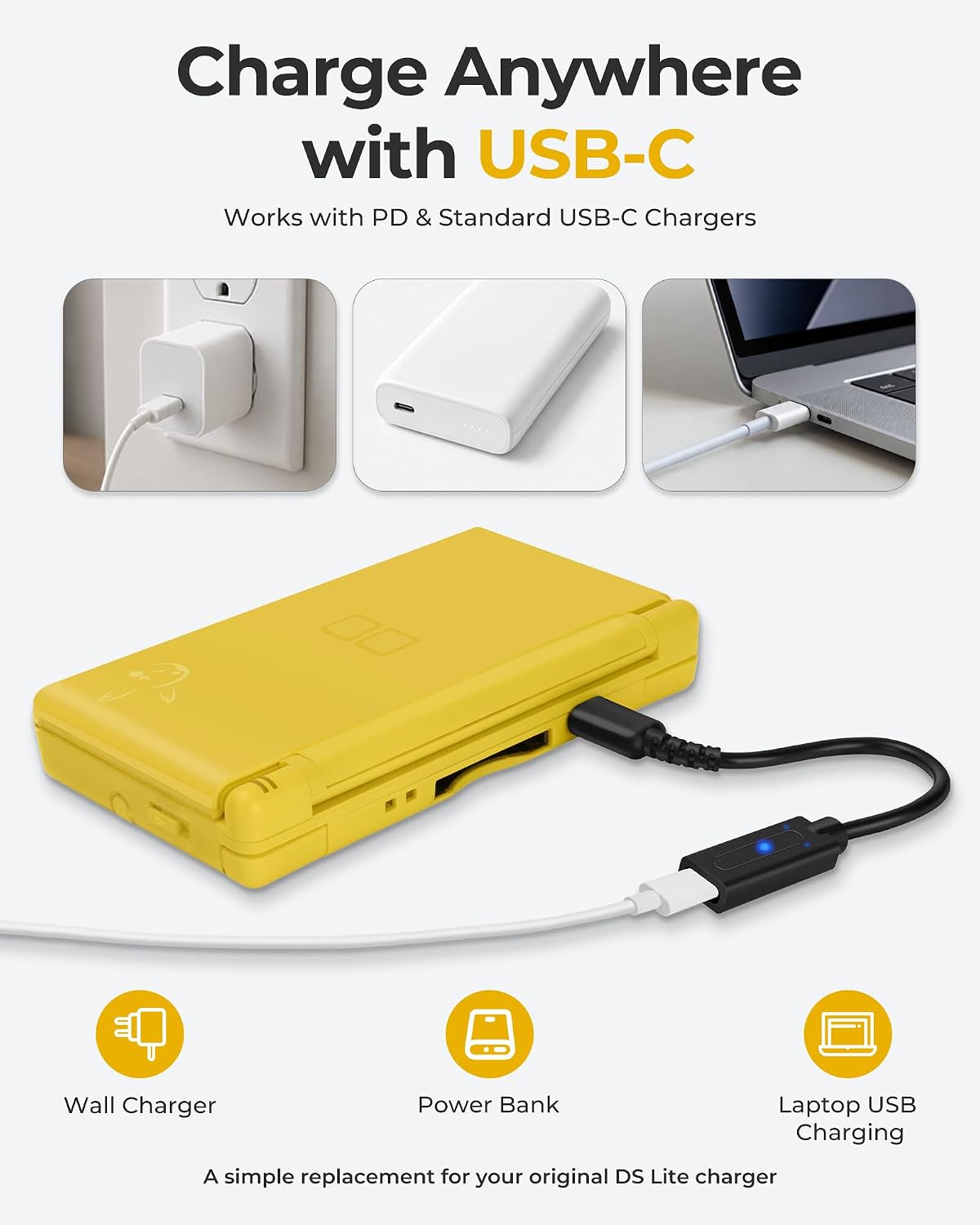 DS Lite Charger and Stylus Bundle, USB C to DS Lite Charging Adapter with 4 Replacement Stylus Pens for Nintendo DS Lite NDSL 4 71Pw2a37dkL. AC SL1500
