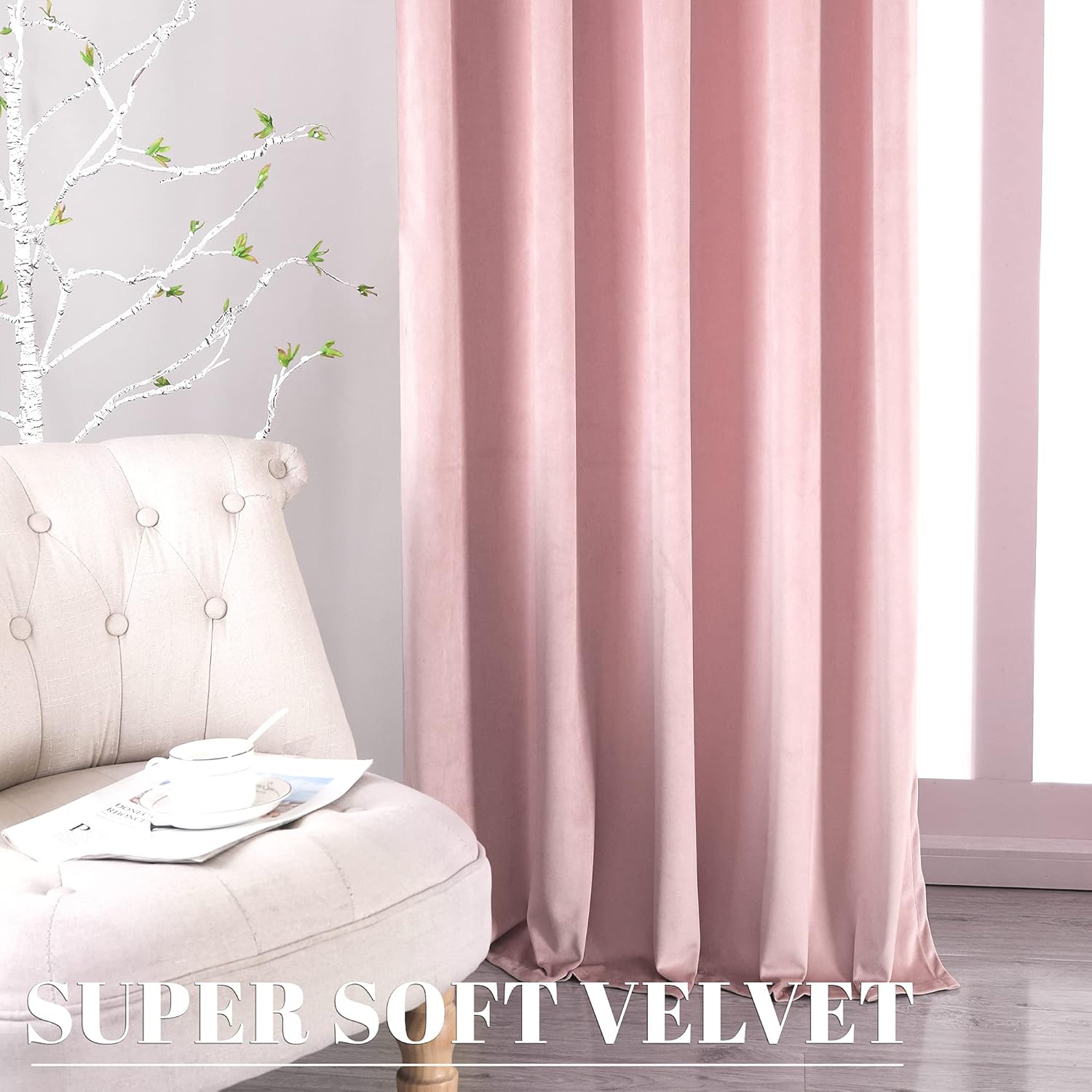 nanbowang Pink Velvet Curtains - 52"x 63" Soft Rod Pocket Thermal Insulated Window Treatment for Bedroom Living Room Light Filtering Drapes 2 Panels