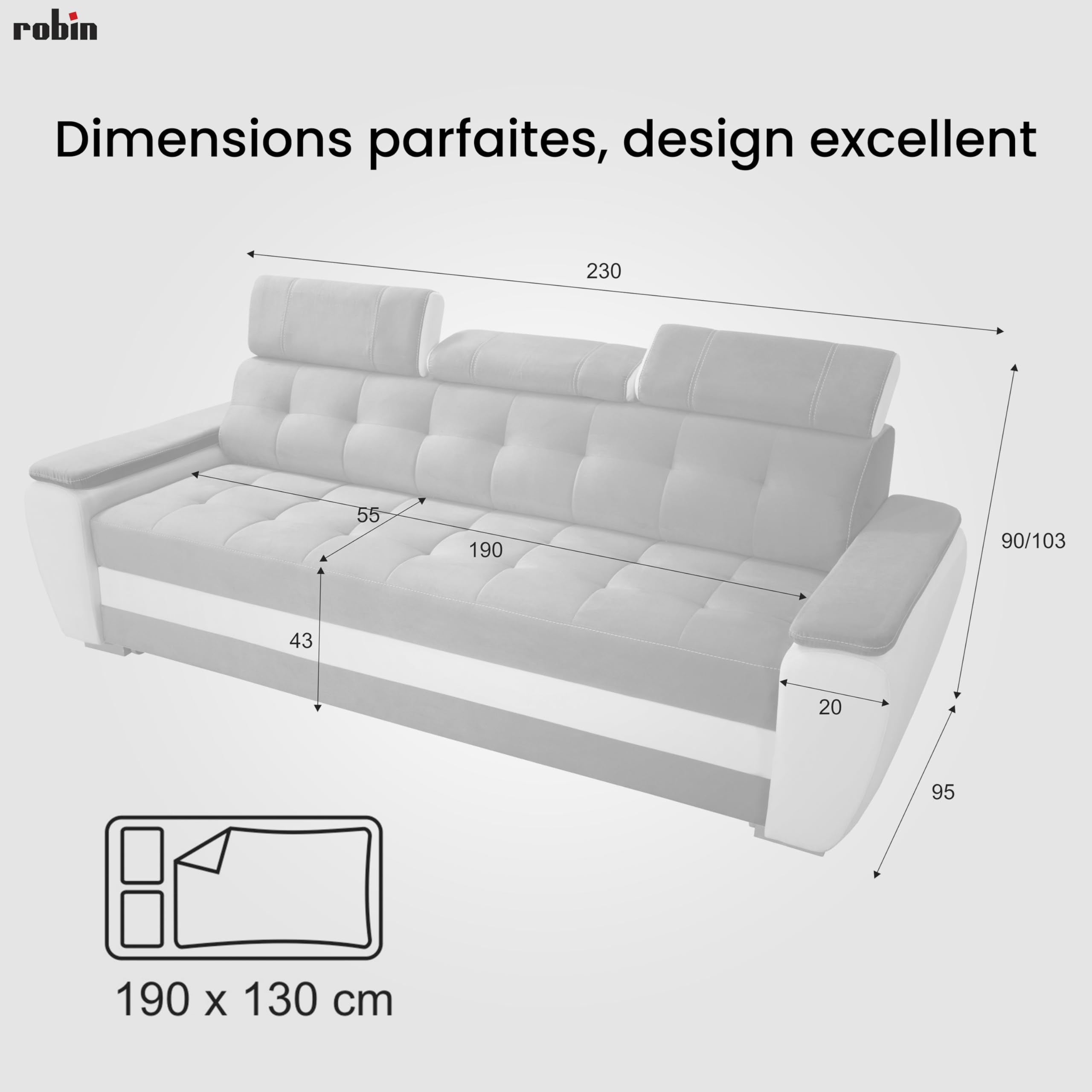 Robin Inspire Diana Canapé Convertible 3 Places Beige-Gris