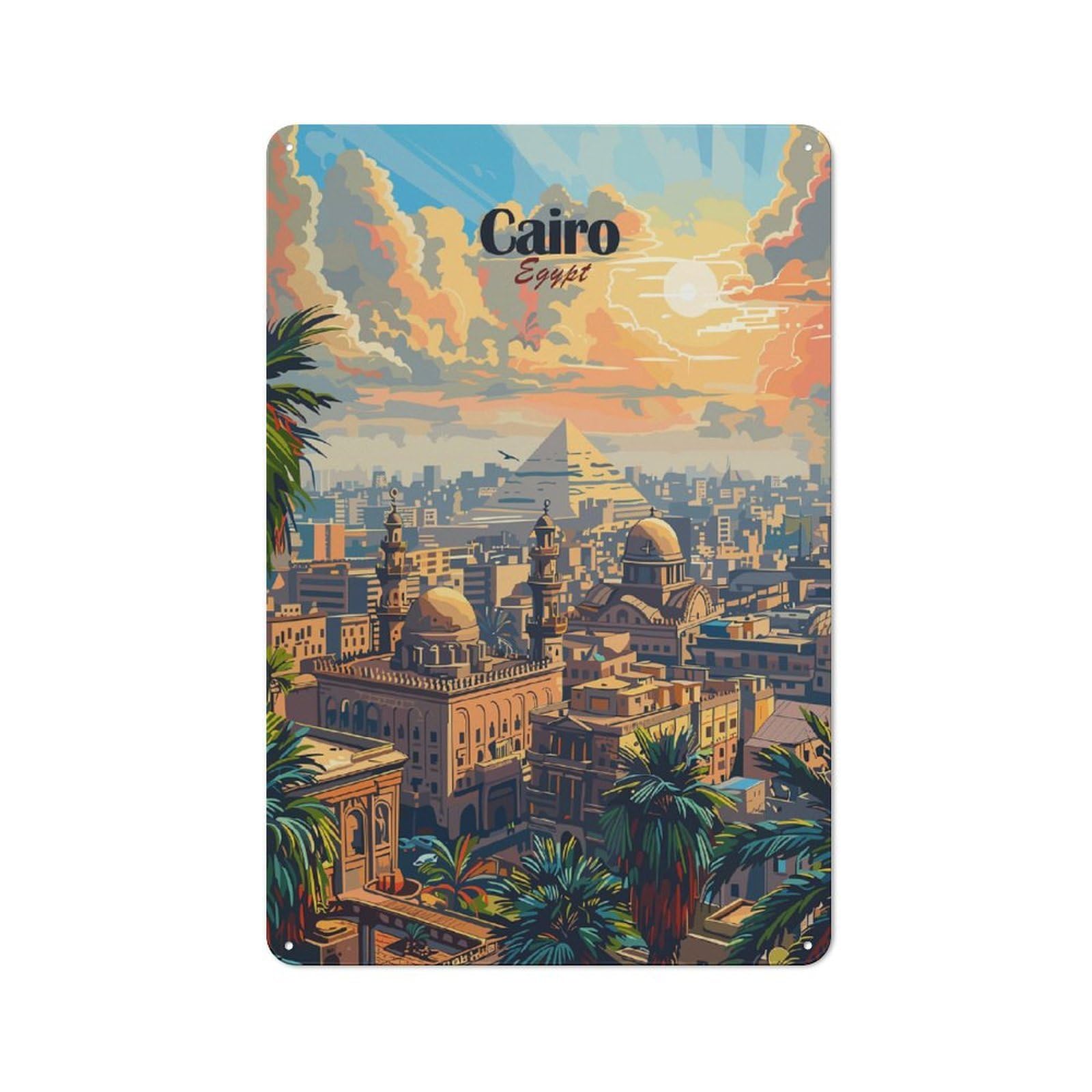 Junmoney Cairo Cityscape Retro Metal Sign 30X20cm For Garden Room Or Summerhouse, For Garden Room Decor Fans