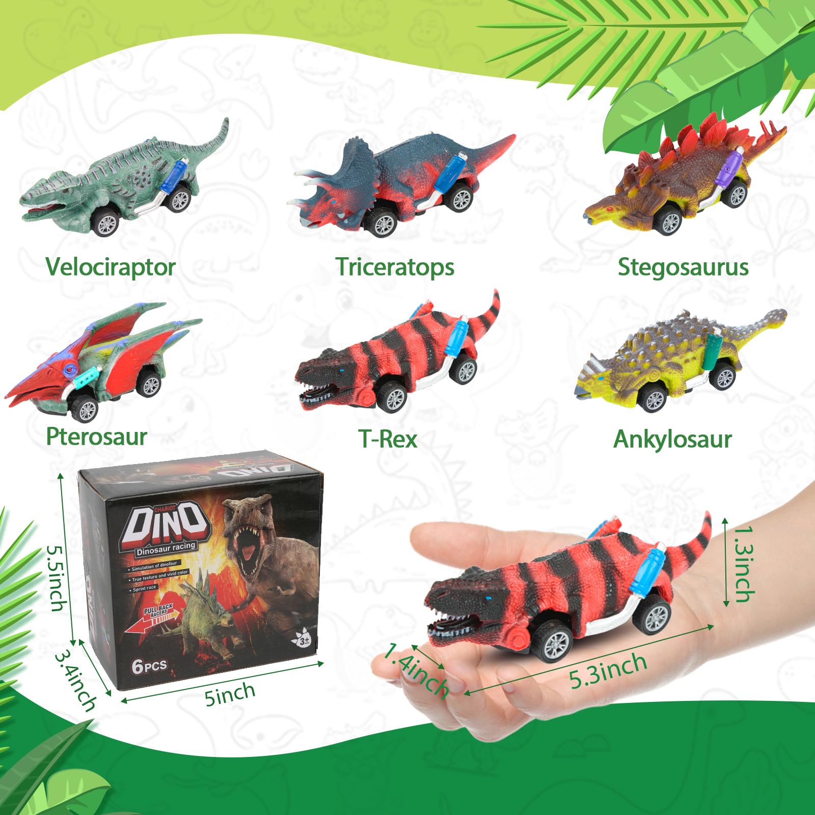 Dinosaur Pull Back Cars - 6 Pack for Toddlers -4 Dinosaur Pull Back Cars - 6 Pack for Toddlers -4