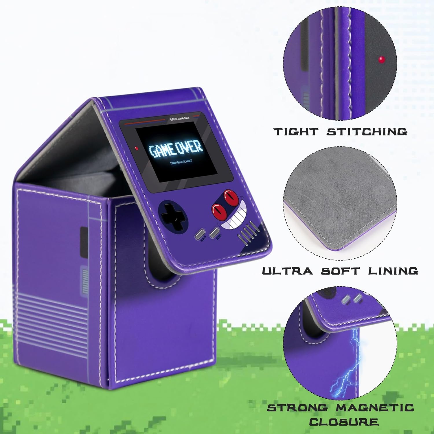 Card Deck Box Fits for YGO MTG,100+ Card Storage Box Trading Games PU Leather Storage Premium Deck Case (Game Purple)