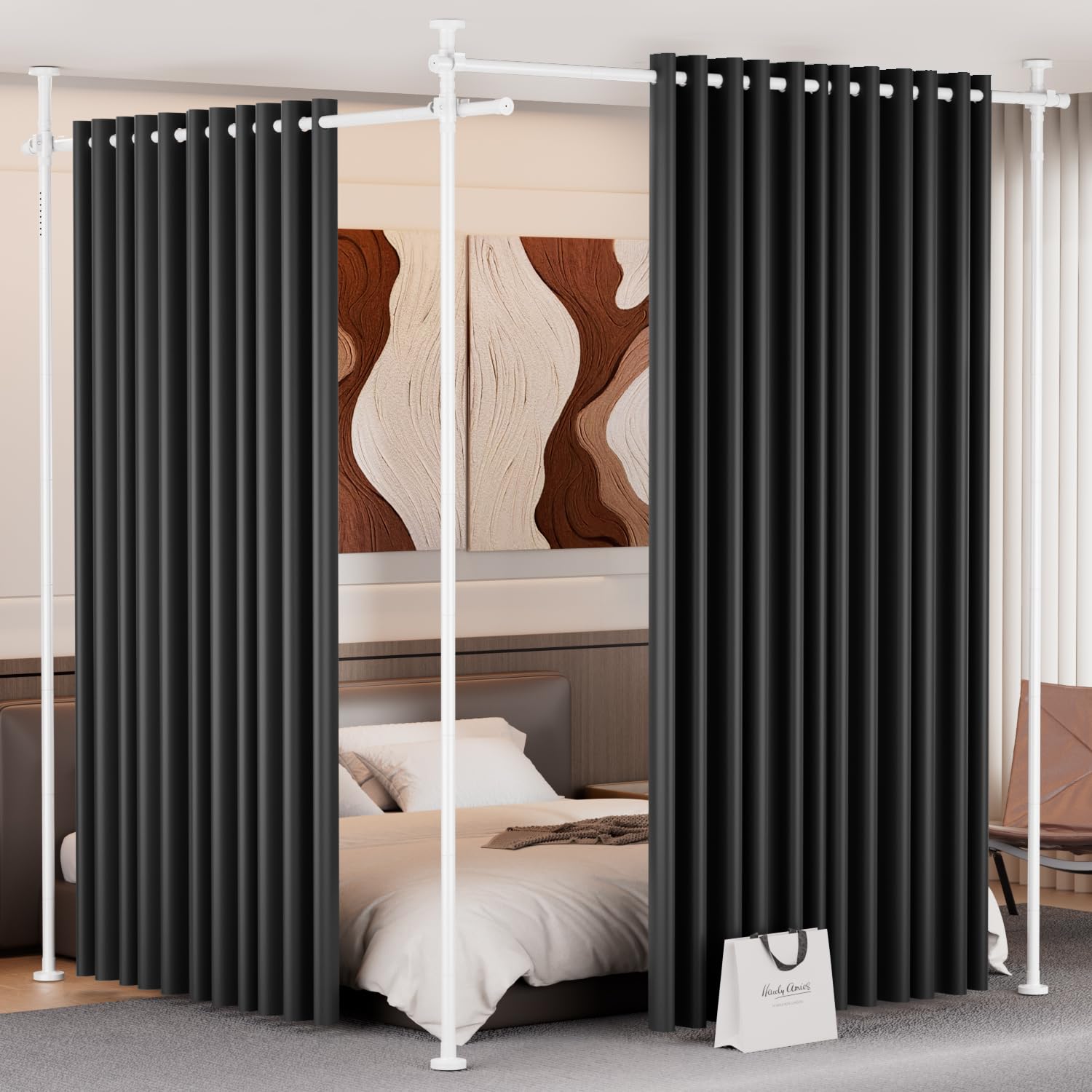 Room Divider Curtains with Ceiling Track, Wide Curtain for Room Partition (White, 43''-145''Wide(No Curtains))