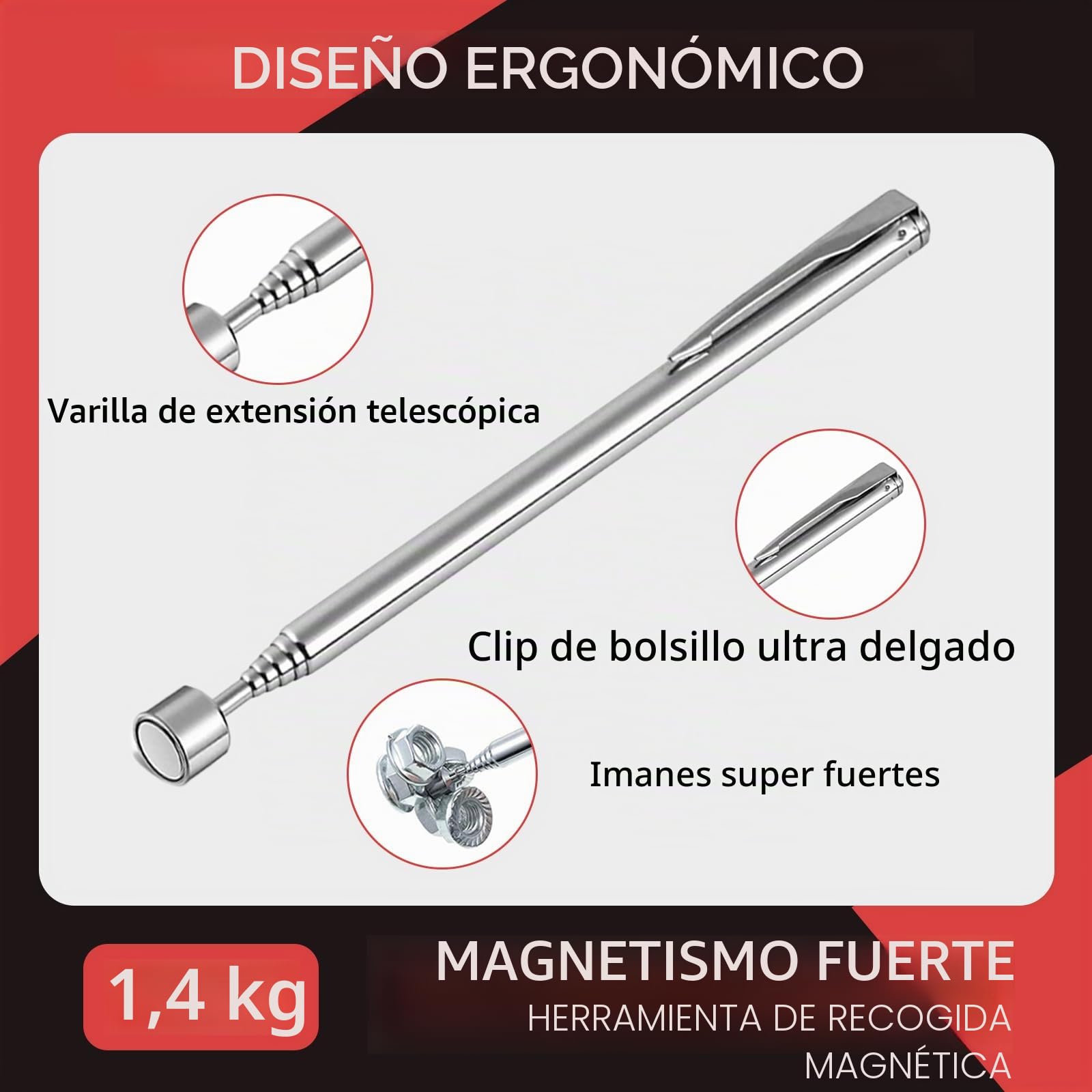 4 PCS Herramienta Magnética Extensible de Recogida con Bandeja Magnética Varilla Magnética Telescópica Flexible, Elevador Magnético Pinza de Varilla para Recoger Piezas Automóvil Objetos Metálico