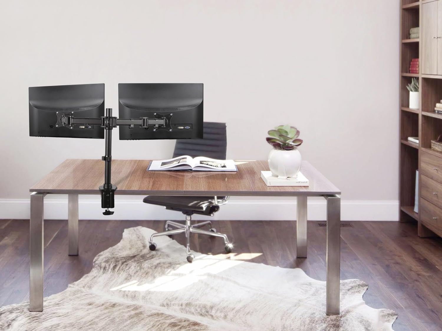 PureMounts PM-OFFICE-02 Wall & Ceiling Mounts Black for 2 Monitors