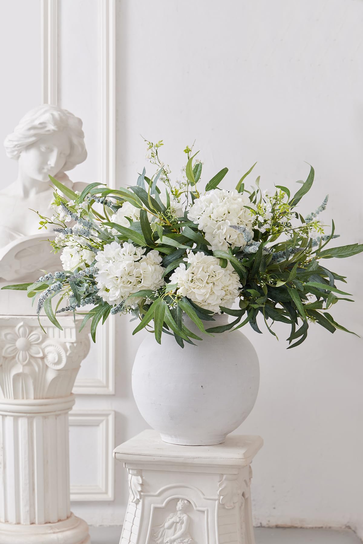 PARTY JOY Künstlich Blumen, Hortensien, Weiden-Eukalyptusblätter, Seidenblumen, Kunstblumen für Frühling, Hochzeit, Tischdekoration, 13 Stück