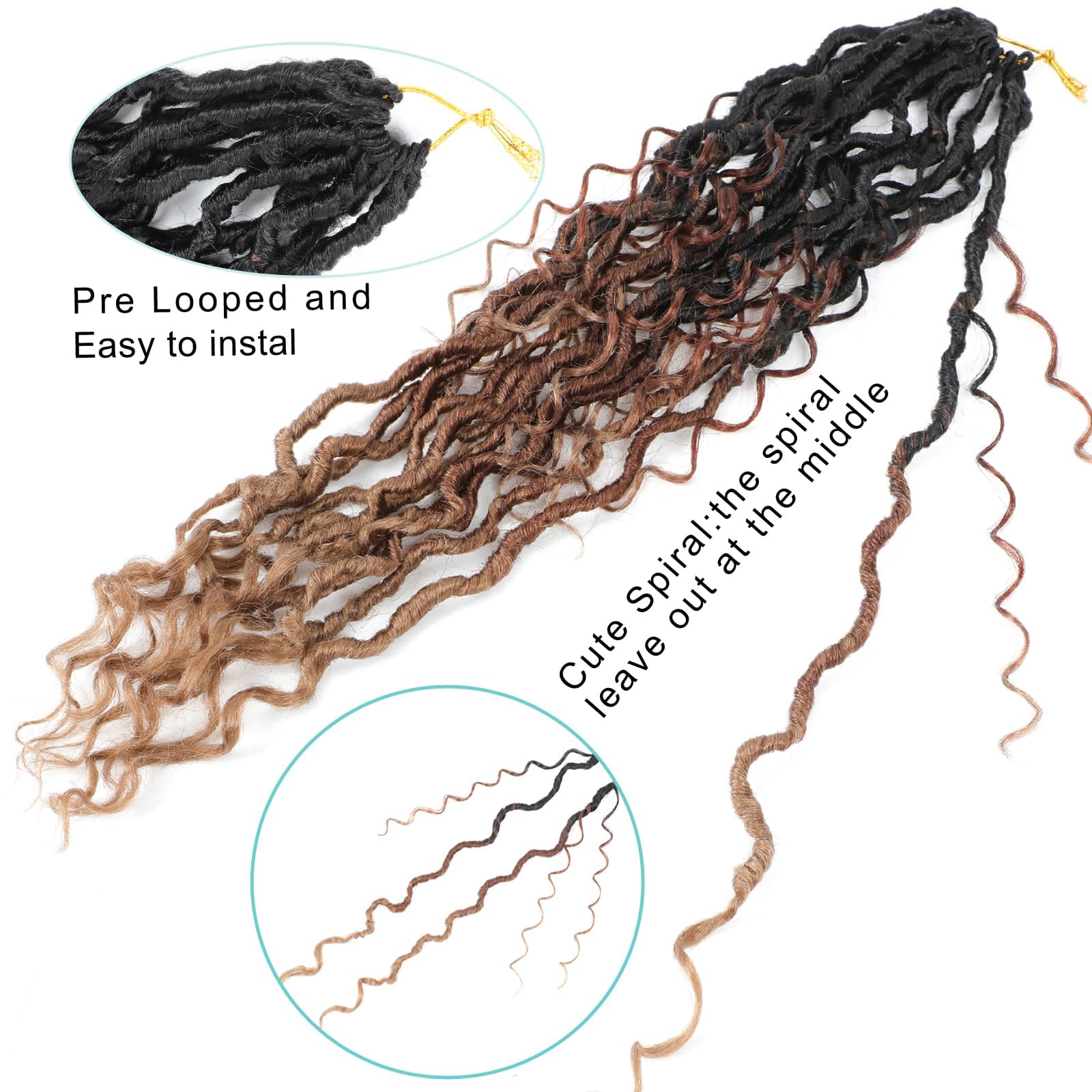Goddess - Set di 6 ganci per capelli finti per donne nere, per capelli gessetti all'uncinetto, stile Boho locs, fiume Locs Crochet Hair with Curly Ends (18 pollici, 1b/30/27 #, 6 pezzi)