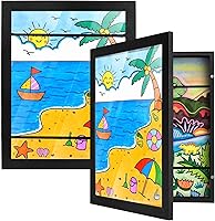 PECULA 2-Pack Kids Art Frames 8.5x11 - Changeable Front-Opening, Holds 100 Drawings, Plexiglass Storage for Children's Artwork & 3D Crafts (Black)