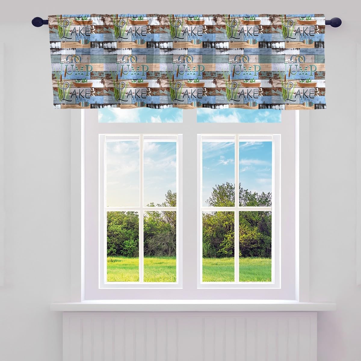 jejeloiu Lake Valance Curtains for Living Room Bedroom Bathroom 1 Panel 52"x18" Kids Rustic Wooden Plank Boat Oar Kitchen Valances for Boys Girls Teens Lakeside Window Treatment Cabin