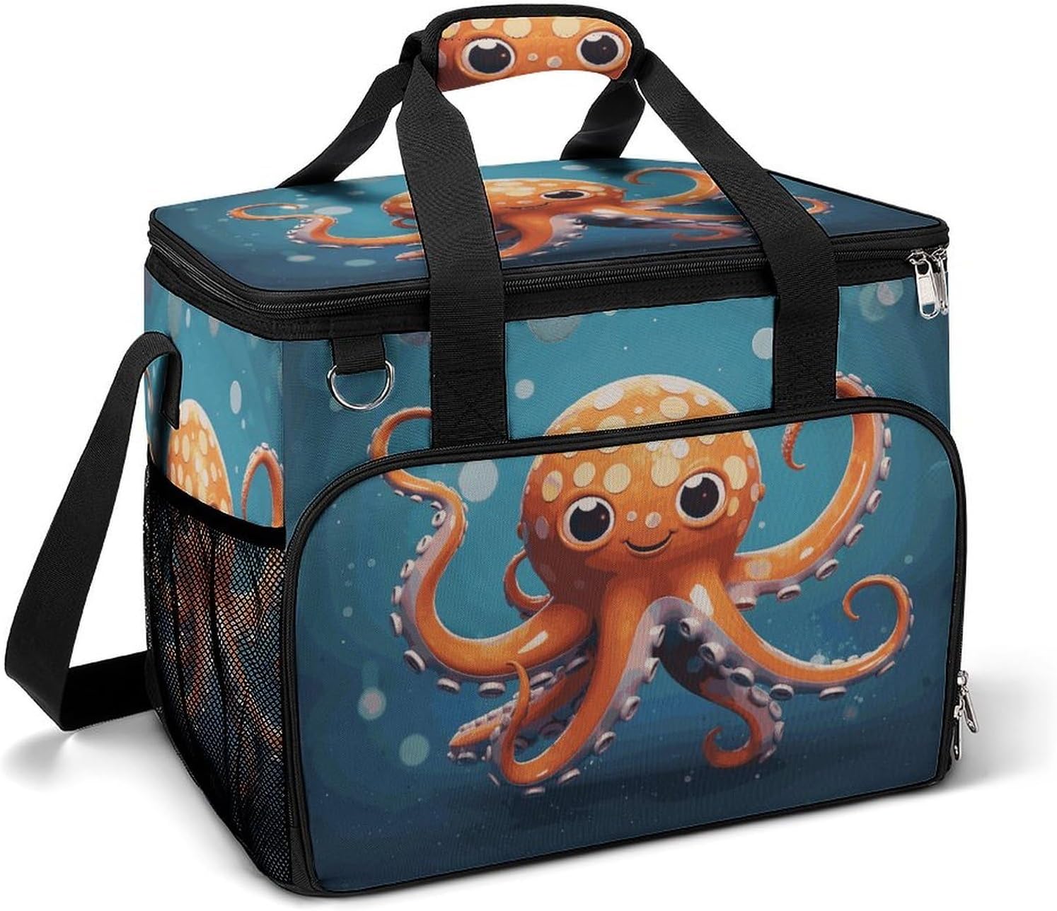 Insulated Picnic Backpack Tote Bag, Large Capacity 30L Cartoon Octopus Cooler Bag Leakproof Beach Bags Portable Lunch Box Waterproof Picnic Basket for Beach Camping BBQ