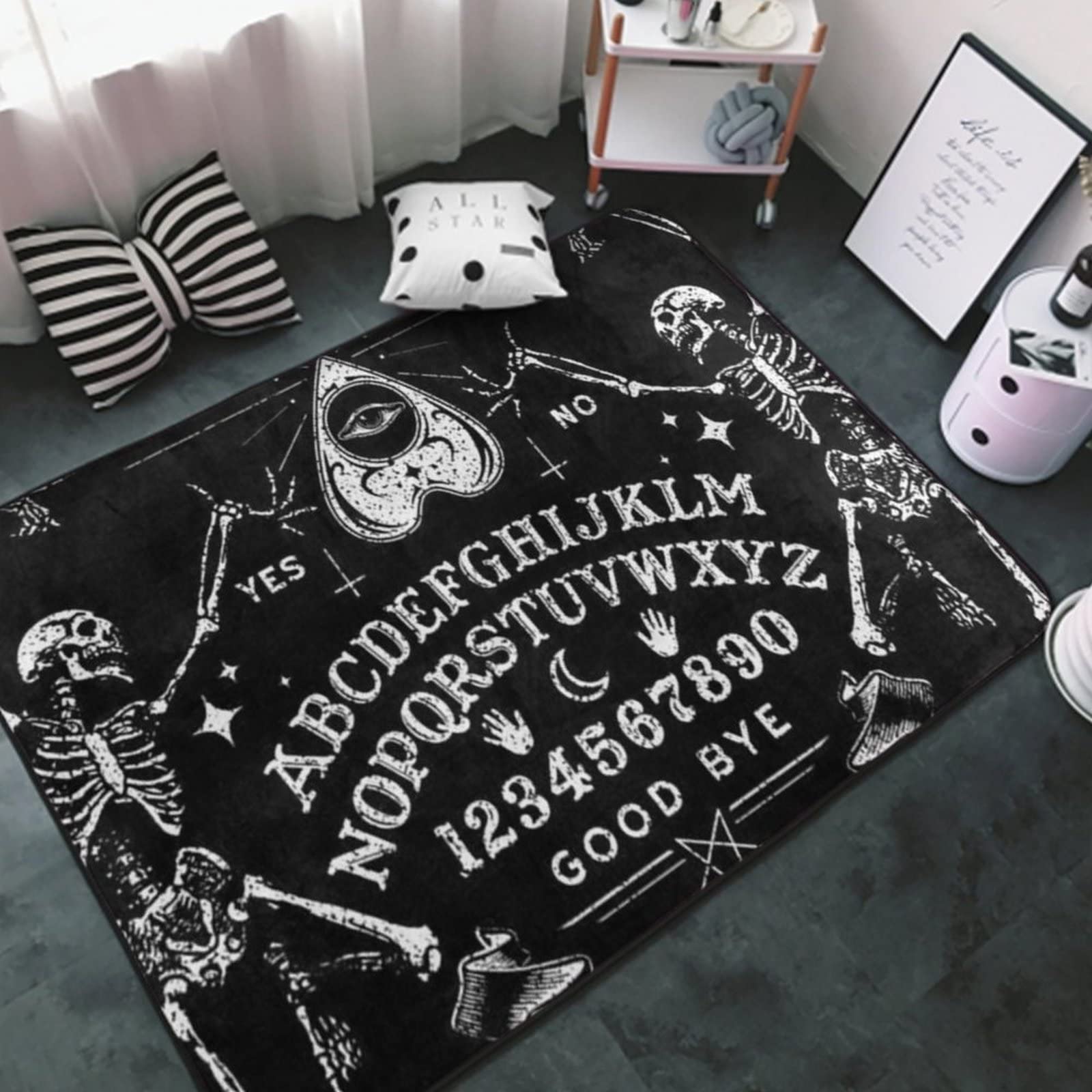 Area Rug Soft Multipurpose Indoor Carpet Vintage Skeleton Magic Ouija Board Black Non Slip Floorcover Mat for Sofa, Living Room, Bedroom Modern Fashion Floor Mat - Vintage Skeleton Magic Ouija Board Black - 60x39"