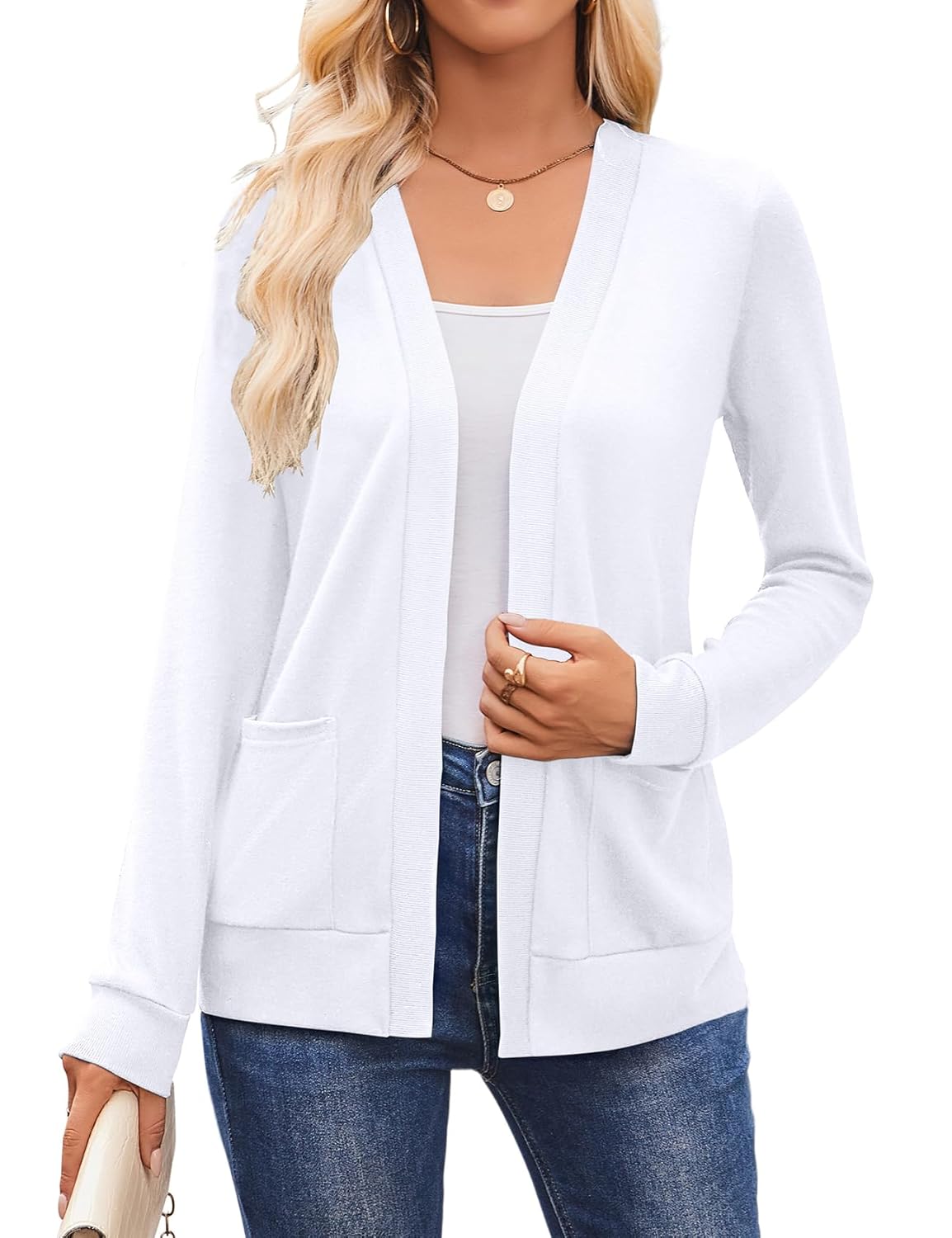 Halife Womens Lightweight Cardigans with Pockets Long Sleeve Casual Soft Open Front Knit Cardigan Sweaters
