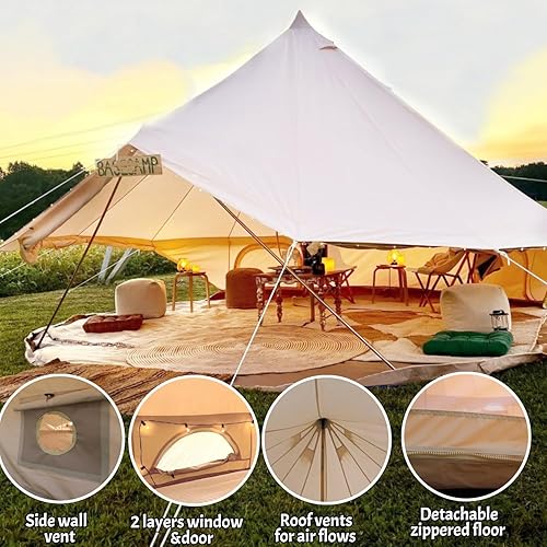 Miniatura 4 de DANCHEL OUTDOOR Tienda de campaña Oxford blanca impermeable para glamping, tienda de campaña familiar con parte inferior desmontable (2468 personas)