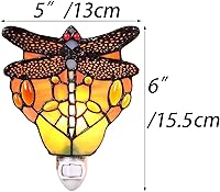 Vista 4 de Bieye L11401 Tiffany Style Stained Glass Dragonfly Wall Lamp with Plug-in Night Light Socket for Home Decor Naranja
