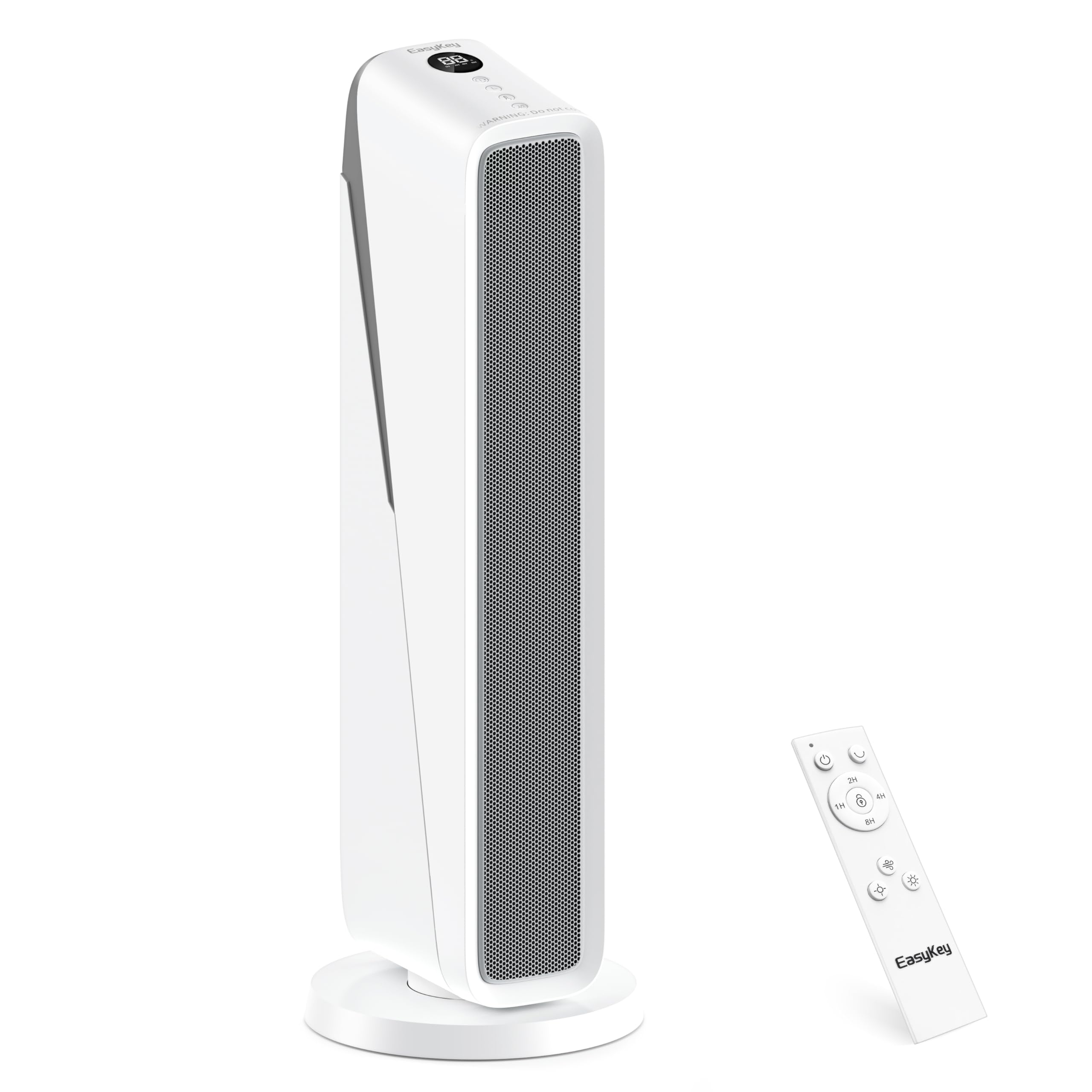 EasyKey Space Heater for Large Rooms, 24-Inch Electric Indoor Heater, 1500W Ceramic PTC Heater, Air Purifying Filter Tower Heater, 80° Wide Angle Swing Timer, Overheating and Fall Protection, White