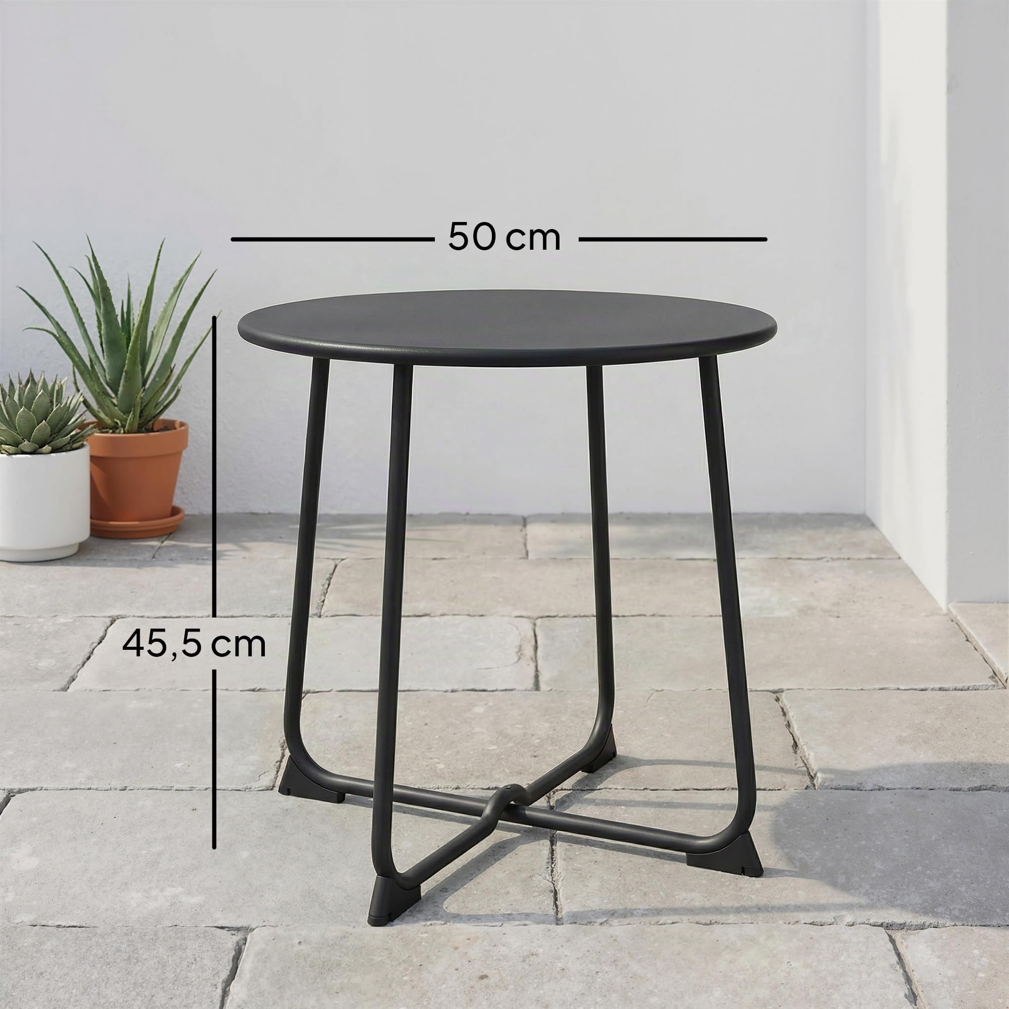 Outsunny Beistelltisch Balkontisch aus Metall Rund 50x50x45,5 cm Grau | Kaffeetisch, Wetterfest, Gartentisch, Pflegeleicht, Outdoor Tisch, Sofatisch, für Garten Balkon Veranda Terrasse Wohnzimmer