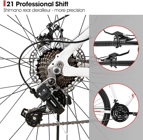 Miniatura 5 de Hiland - Bicicleta de montaña de 26 de 27.5 pulgadas para mujer, velocidad de 2124 con horquilla de suspensión de bloqueo, frenos de disco duales,