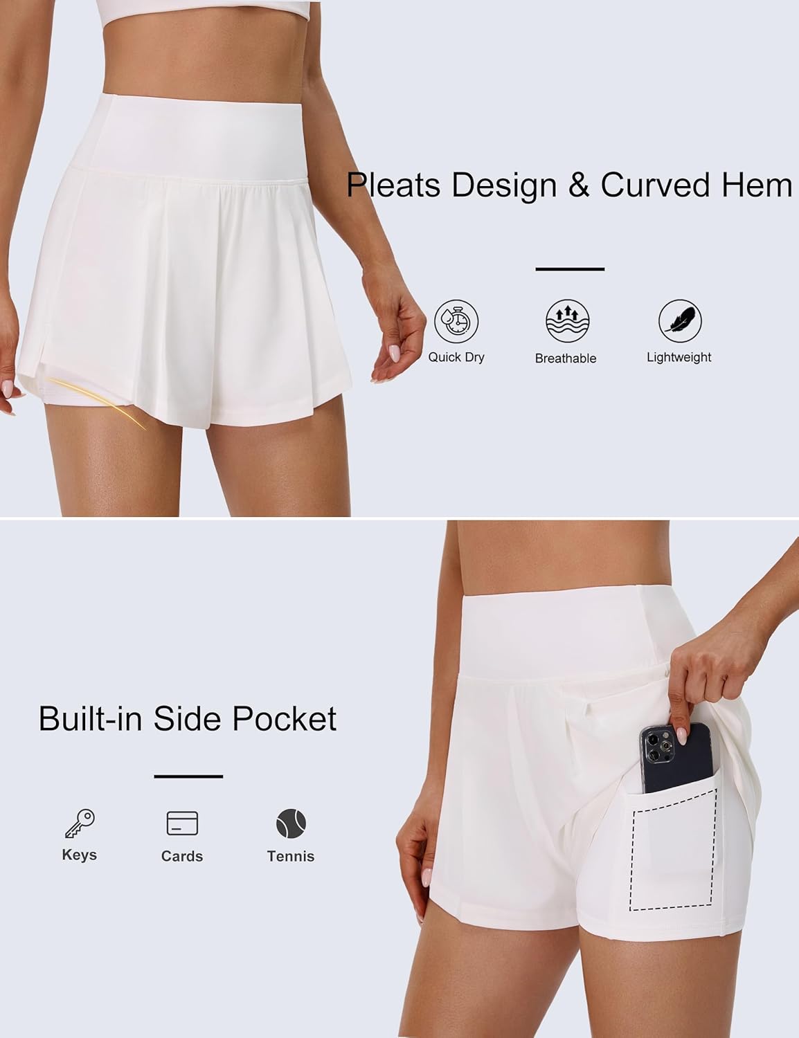 BMJL Womens 2 in 1 Running Shorts High Waisted Athletic Workout Flowy Tennis Skort with Pocket - Image 4