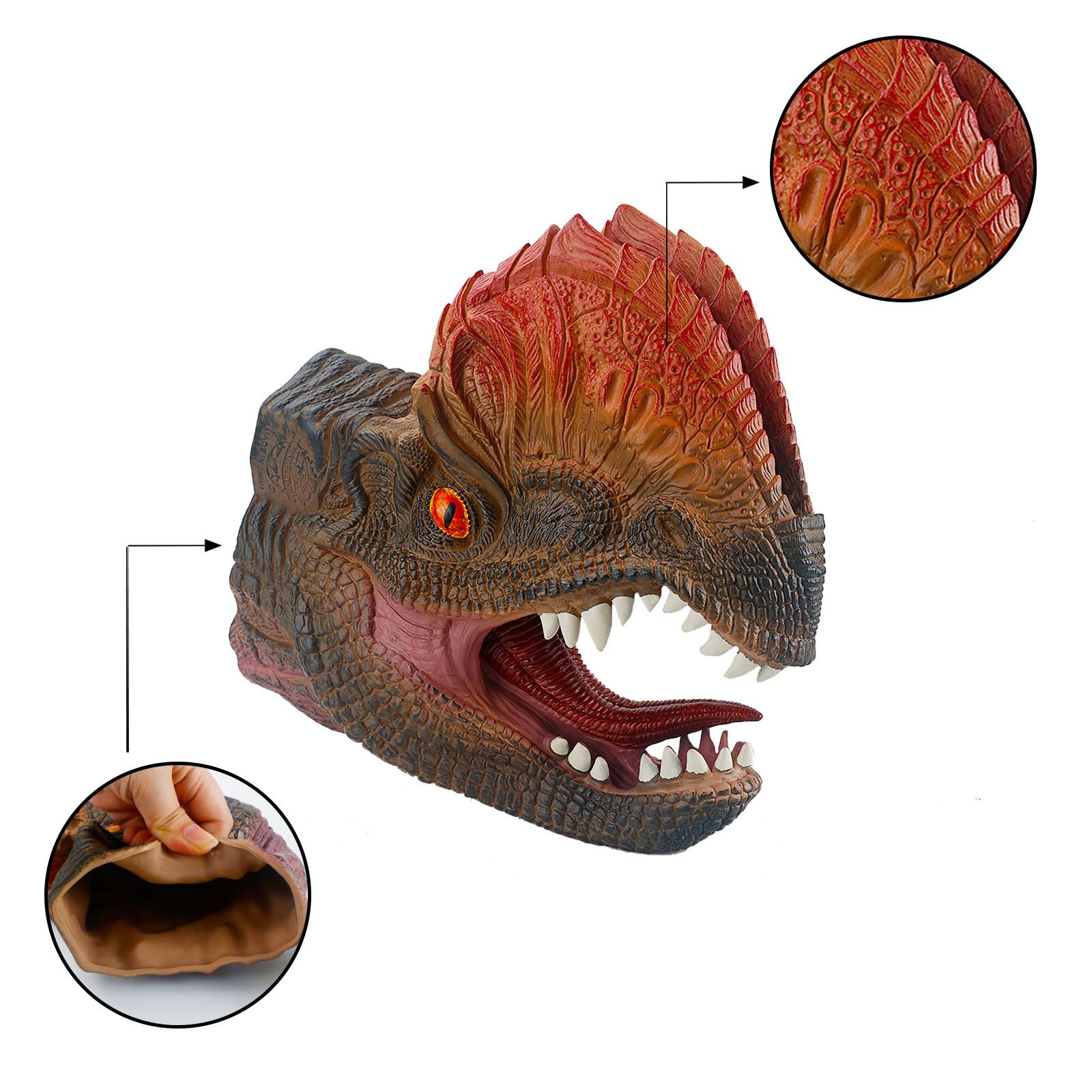 Andux Dinosaur Hand Puppet Realistic Soft Rubber Interactive Role Play Hand Puppet Toys DWST-01 (Dilophosaurus) X1032 - Image 4