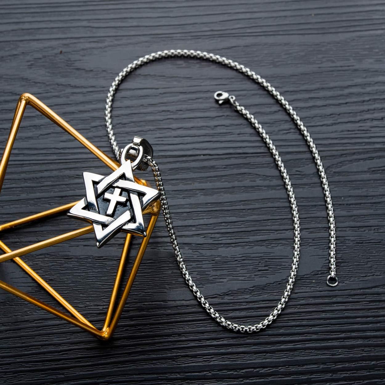 Rehoboth Star of David Six Pointed Megan Cross Pendant Necklaces for Men or Women Stainless Steel Chain 24 Inch - Image 3