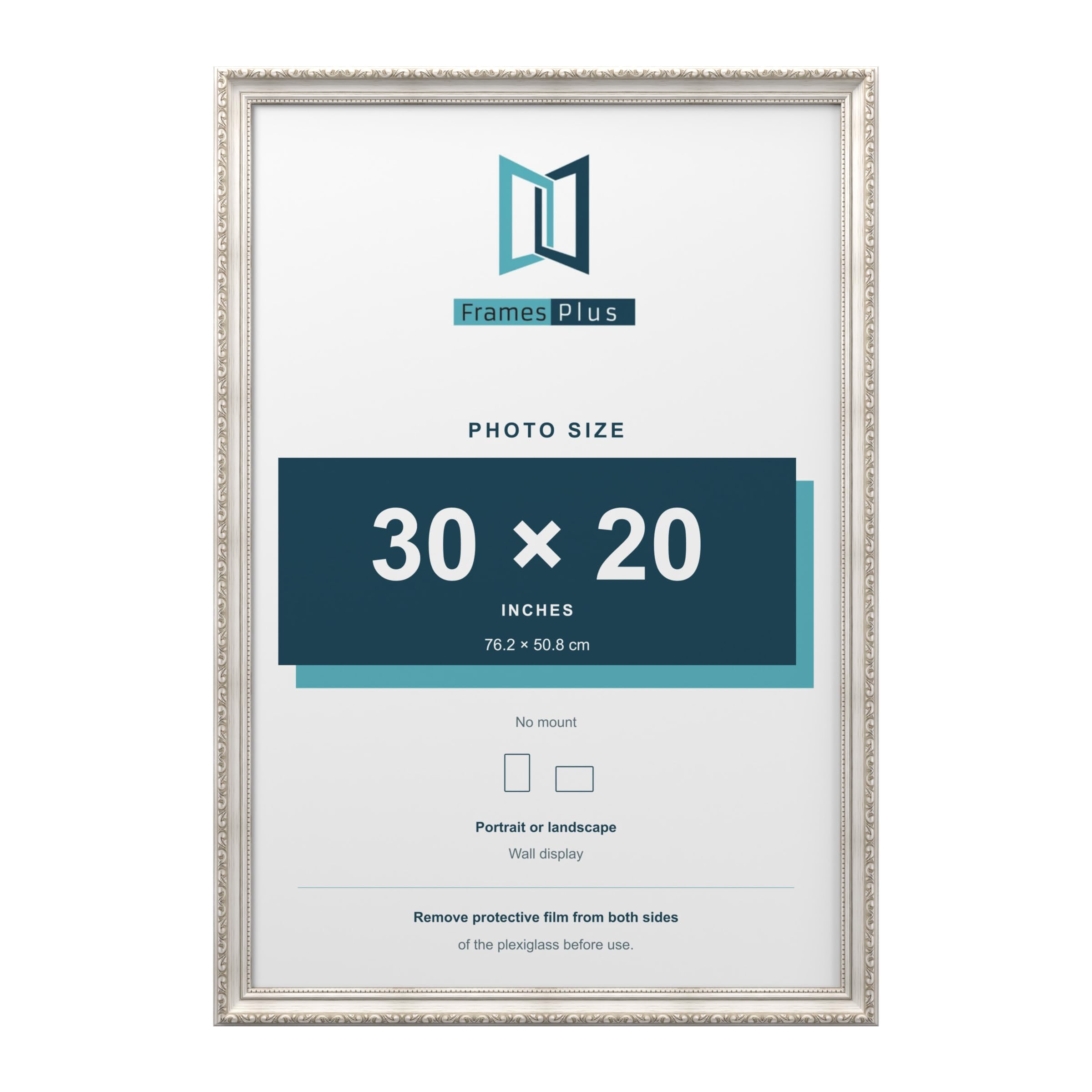 FramesPlus ORNATE Shabby Chic 30x20 Picture Frame, Silver