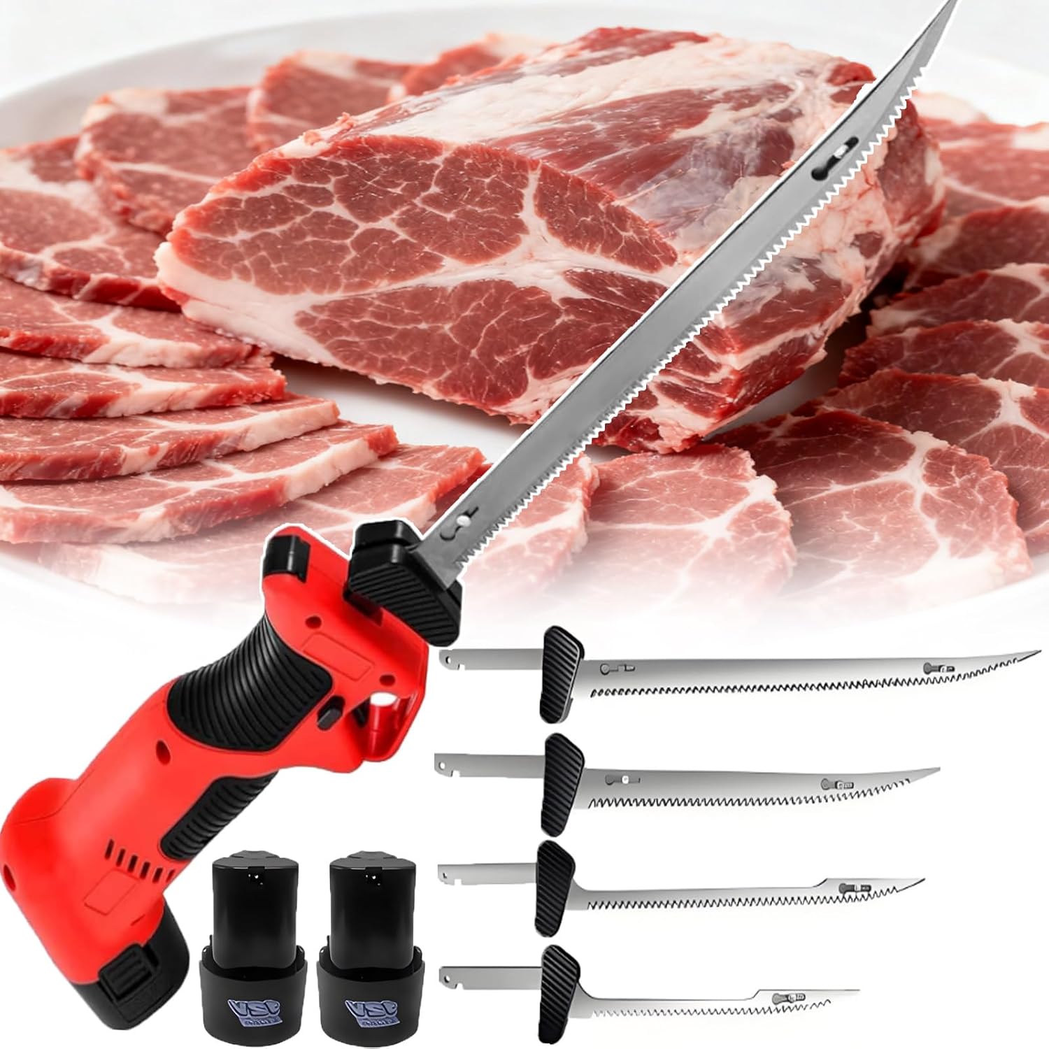 Outdoor Electric Fillet Knife for Anglers - Portable Cordless Reciprocating Fish Filet/Meat Knife with 4 Blades, 1 Hour Battery Life for Fishing Trips, Camping, and Beachside Cooking