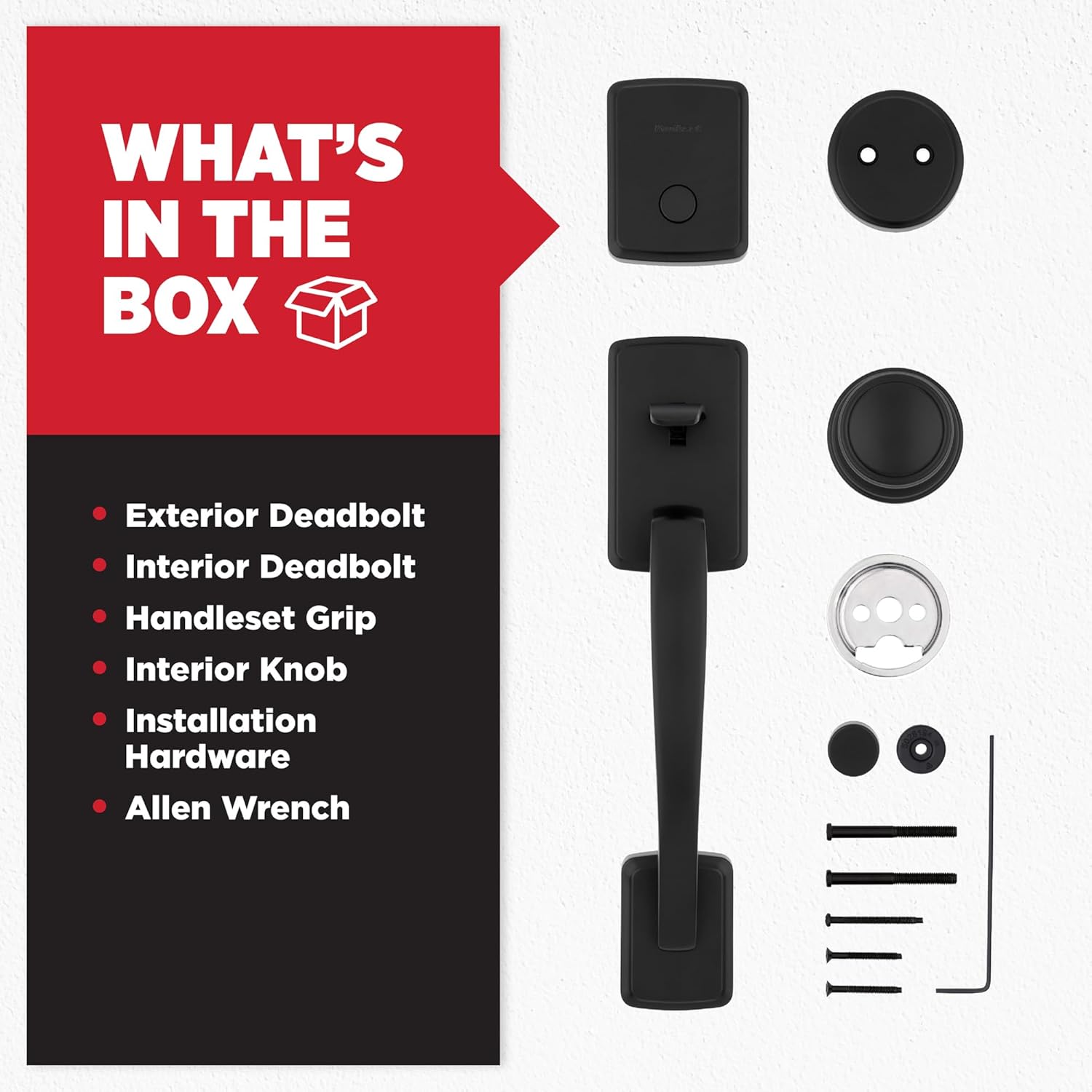 Kwikset Brentford Front Door Lock Handle and Deadbolt Set, Dummy Handleset Exterior with Interior Door Knob, Secure Locking Deadbolt, Matte Black