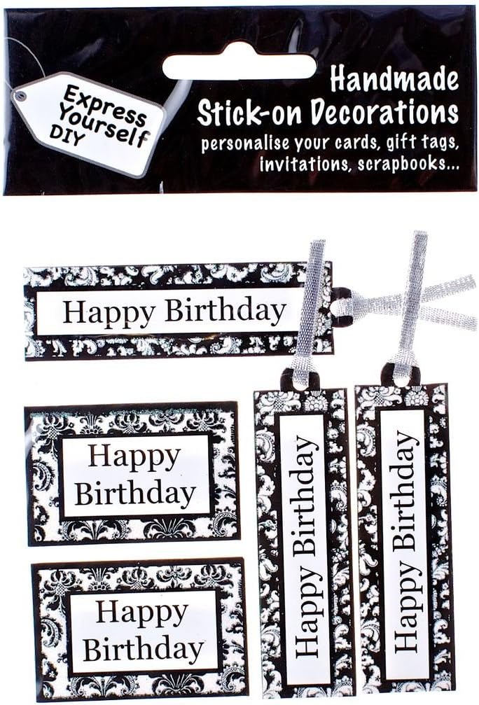 Silver & Black Birthday Captions DIY Greeting Card Toppers Stick-on Decorations
