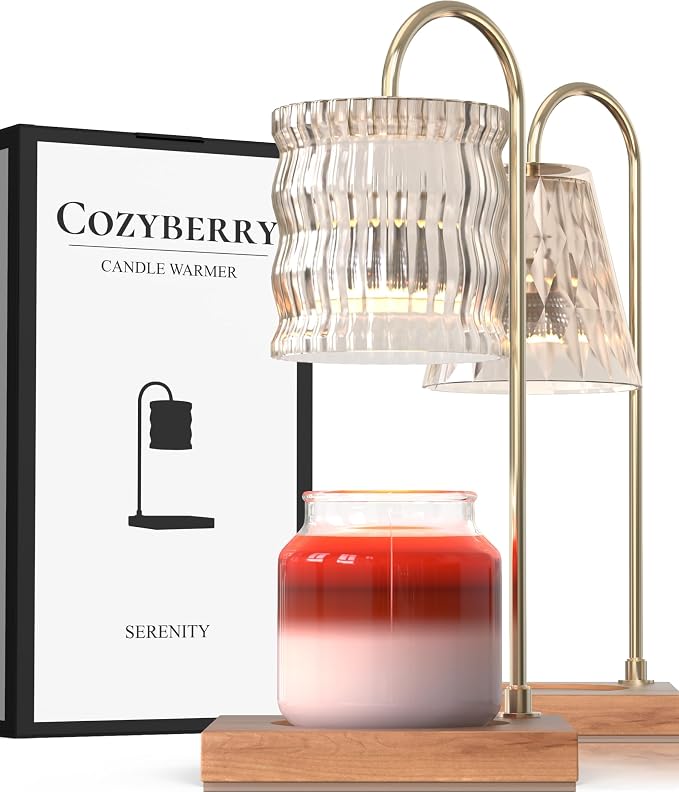 CozyBerry® Glass Candle Warmer Lamp, 1-, 2-, 4-Hour Timer, 2 X Bulbs Included, Compatible with All Candle Sizes, Candle Lamp, Dimmable Candle Lamp for Candle, Small & Large Size Jar Candles (Cylinder)