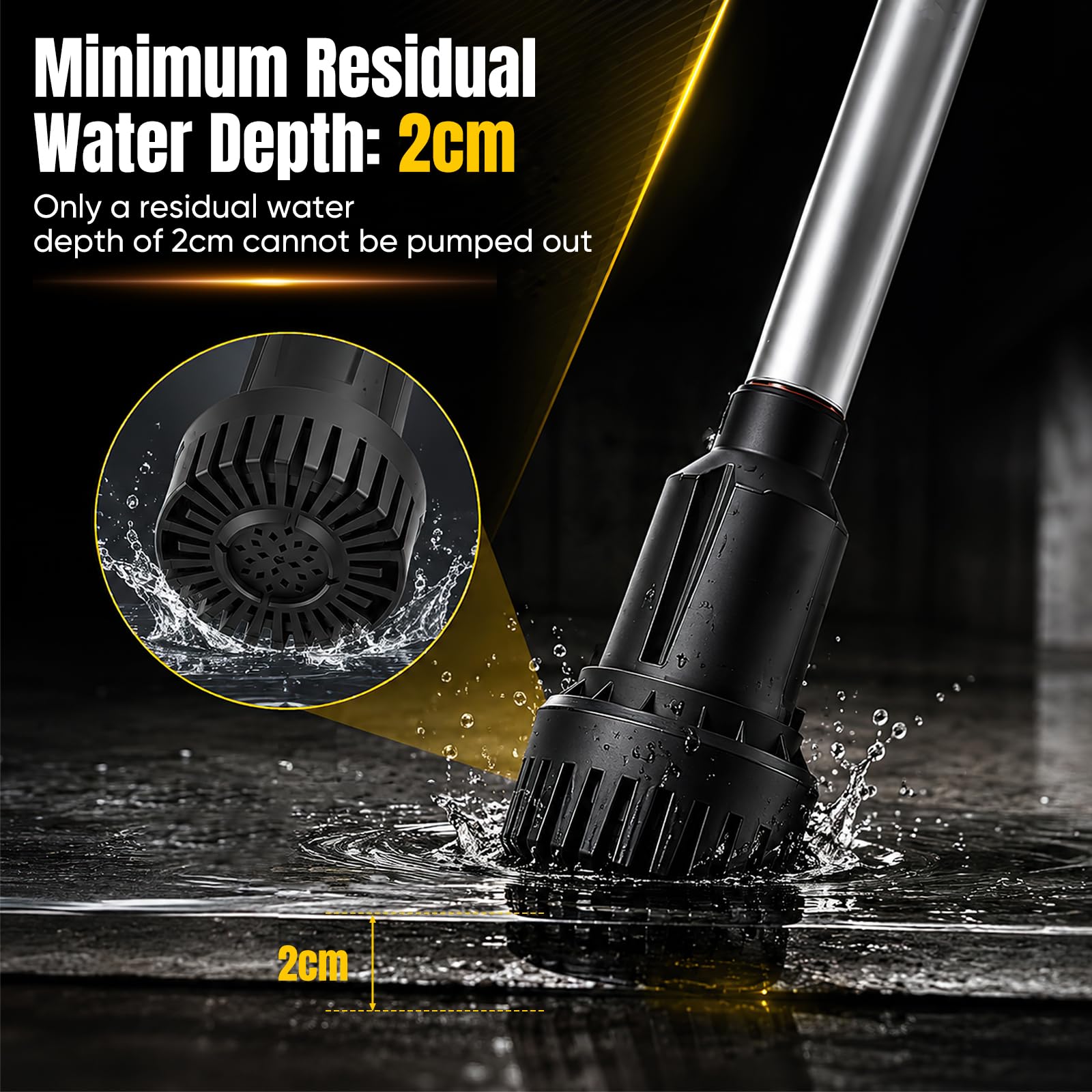 Pompe transfert d'eau sans fil type lance 3600 l/h pour Dewalt 18V 20V | 3m hauteur refoulement submersible portable 19000RPM pour piscines sous-sols récupérateurs d'eau pluie (batterie non incluse)