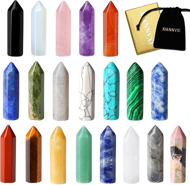 XIANNVXI 20 Pcs Healing Crystals Set Crystals Gemstones Wands Bulk Reiki Crystal Gifts Polished Stones Crystal Points for Beginners Collection Meditation