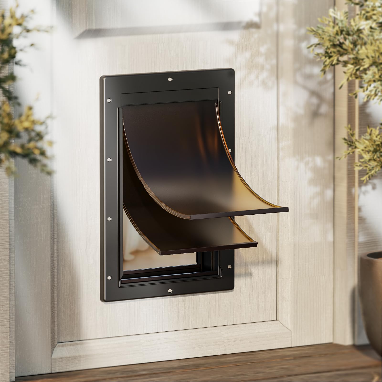 PETCOMING Never Rust Plastic Dog Door, Doggy Doggie Door, Cat Door for Easy Install in Interior and Exterior Doors or Wall, Double Magnetic Flaps,