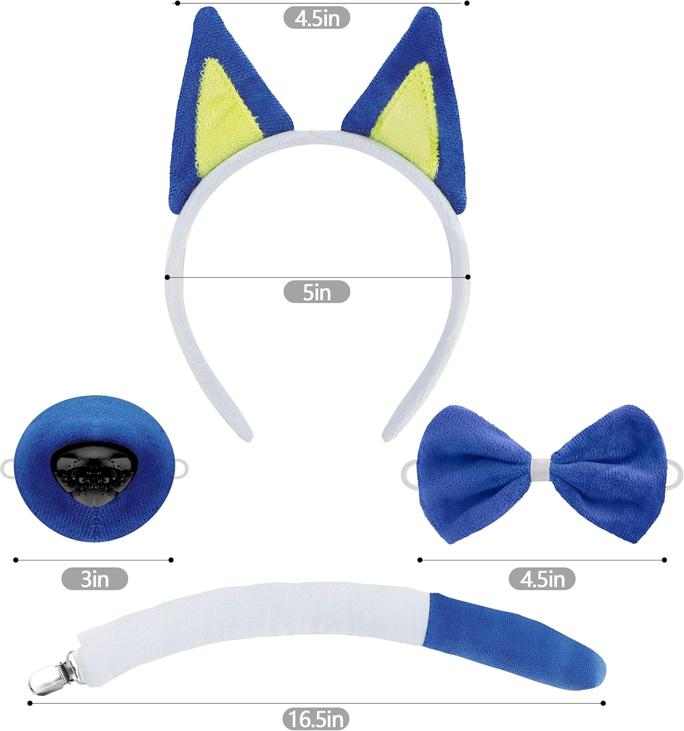 4PC Animal Cosplay Set for Children Ears Headband Realistic Nose Bow Tie and Tail for Dress Up Role Play