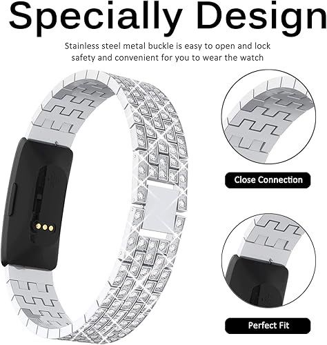 Miniatura 4 de Miimall Compatible con Fitbit Inspire Band, Inspire 2 Bling Band, Inspire HR Band con correa de repuesto de metal de cristal de diamante para Fitbit