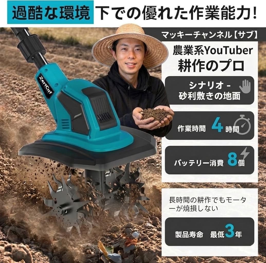 Amazon | 耕運機 電動 家庭用 充電式 2026年【業界初3段階式脱着-2段階