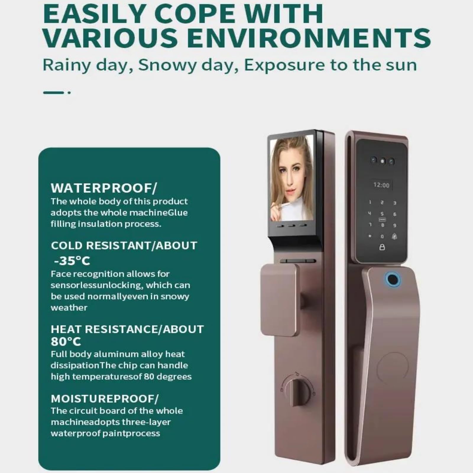 Cerradura inteligente con reconocimiento facial 3D: entrada sin llave, videoportero, huella dactilar, tarjeta IC, control por aplicación y desbloqueo remoto.,Gray 24 * 240mm