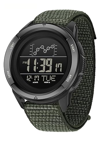 Men's Digital Sports Watch with Velcro Buckle, Military Style Nylon