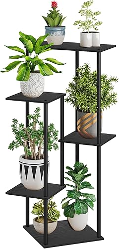 Soporte para plantas de 5 niveles para interiores, estante alto para plantas de metal, madera múltiple, soporte para maceta para sala de estar,