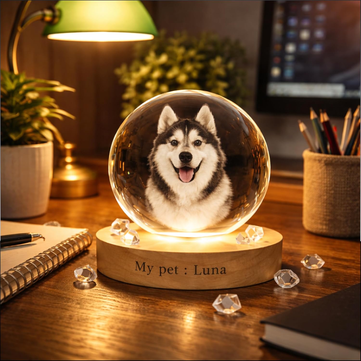 Custom 3D Photo Crystal Ball, Engraved Picture Lamp, Night Light for Dog Lovers, Dog Memorial Gifts, Personalized Photo Gifts for Pet Owners, Gifts Birthday Anniversary Mother Day 3 - Image 4