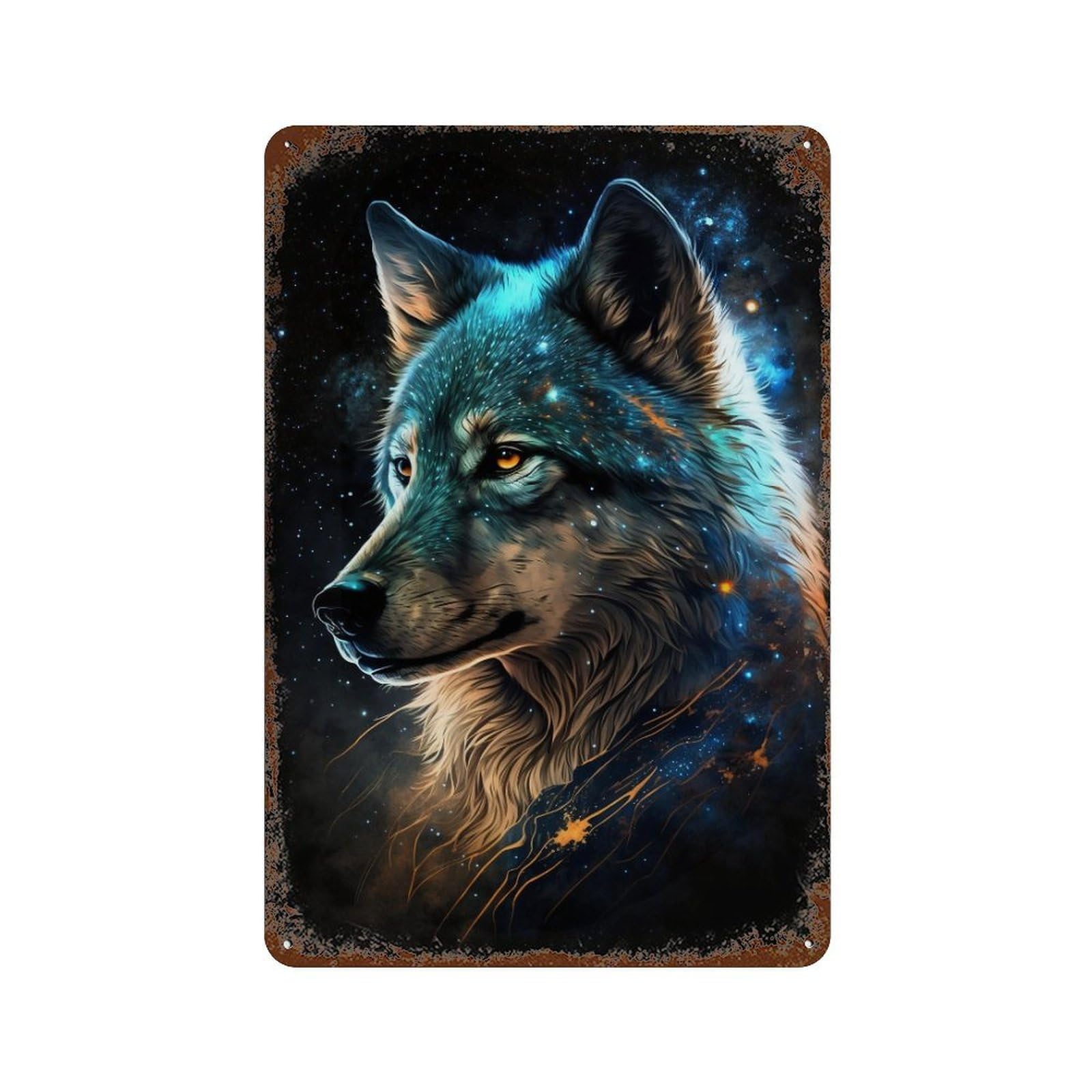 Galactic Wolf Portrait -17 Aged Metal Wall Plaque 11.8"x7.9", for Office, Studio And Wall Decor, Novelty Wall Decor